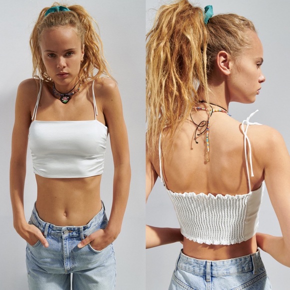 Zara Tops - NWT Zara satin effect crop tank top XS white